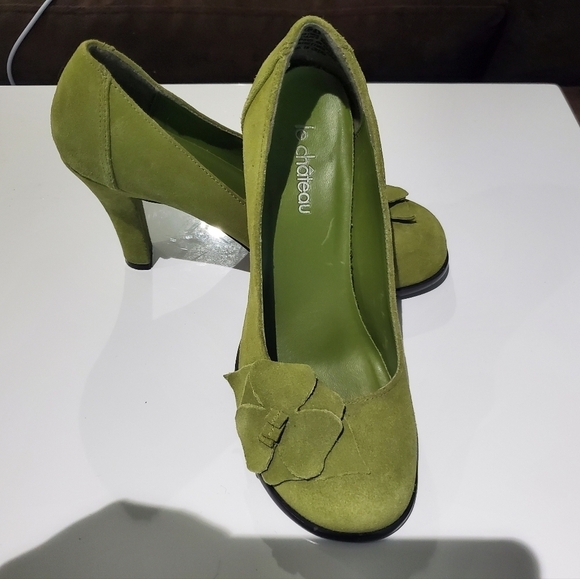 VINTAGE green Le Chateau Real leather Suede Pumps with flower detail size 6.5 - Picture 3 of 9